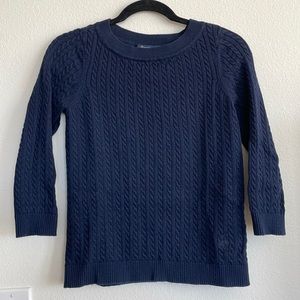 Brooks Brothers Navy Blue Cashmere Blended 3/4 Sleeve Cable Crewneck Sweater
